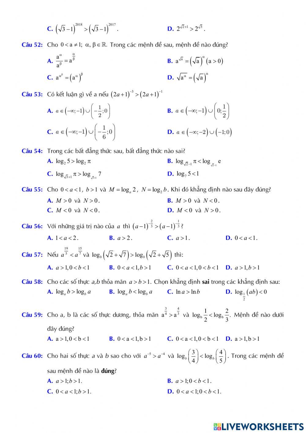 Giải tích 12 - Chương 2 - Bài 4. Hàm số mũ và hàm số logarit