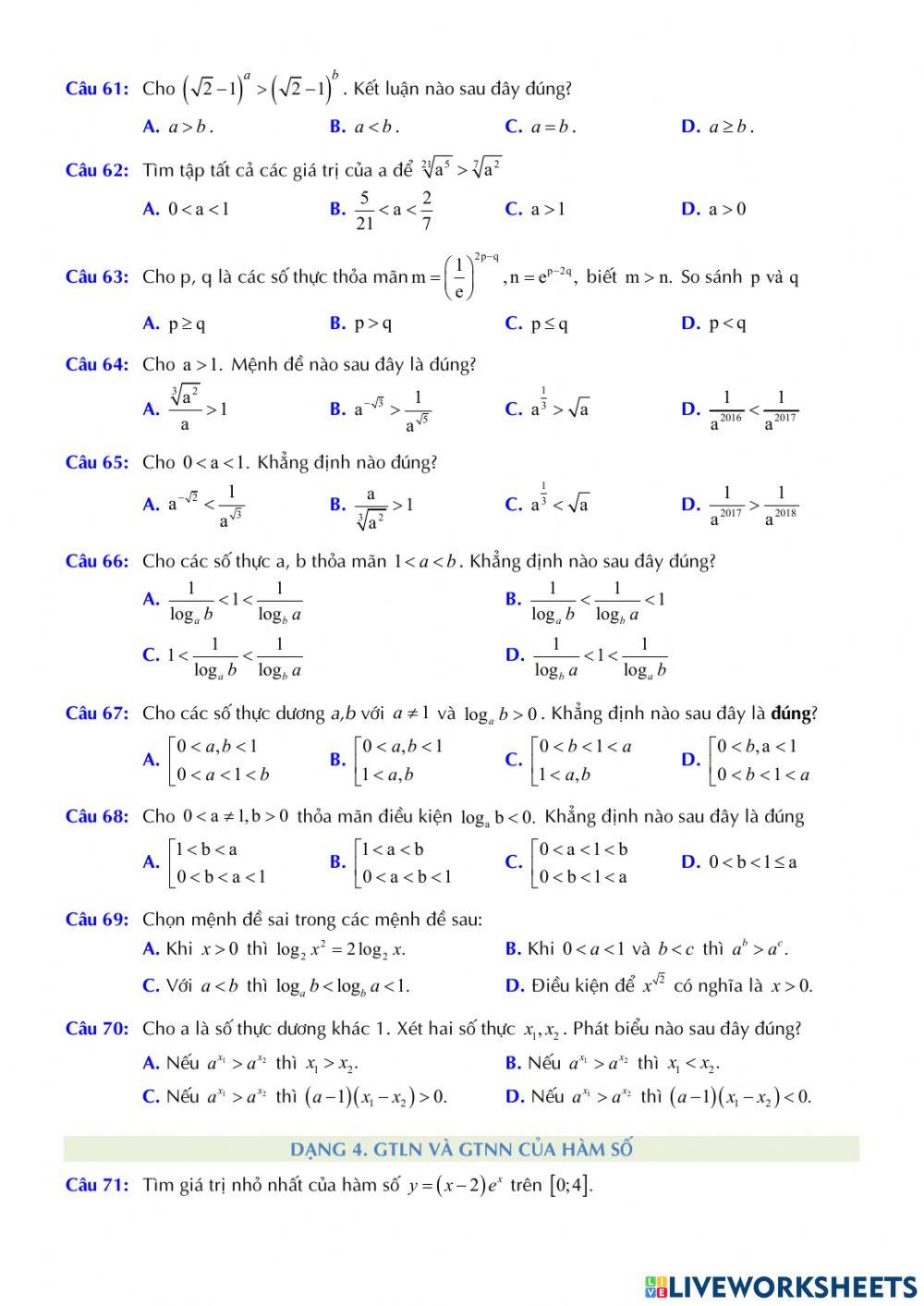 Giải tích 12 - Chương 2 - Bài 4. Hàm số mũ và hàm số logarit