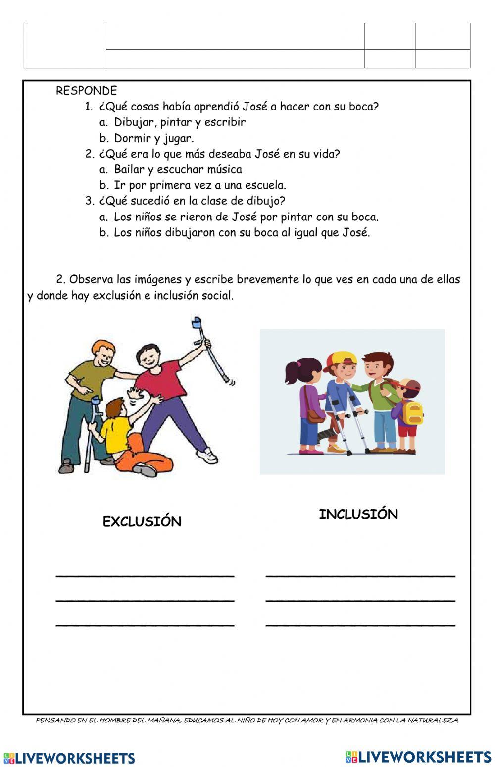 INCLUSION Y EXC… | Free Interactive Worksheets | 3489777