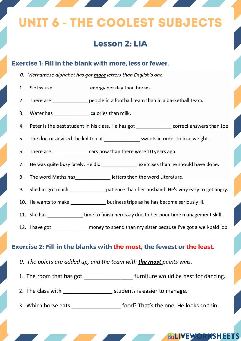 Comparison with few- little- many- much