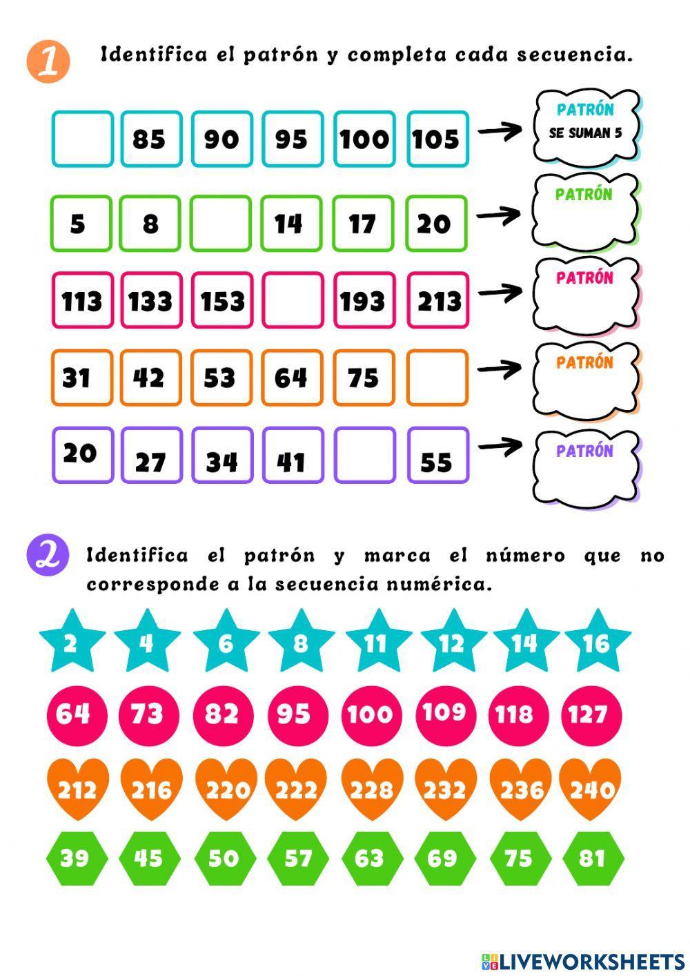 Encuentra el patrón númerico - Tarea matemáticas