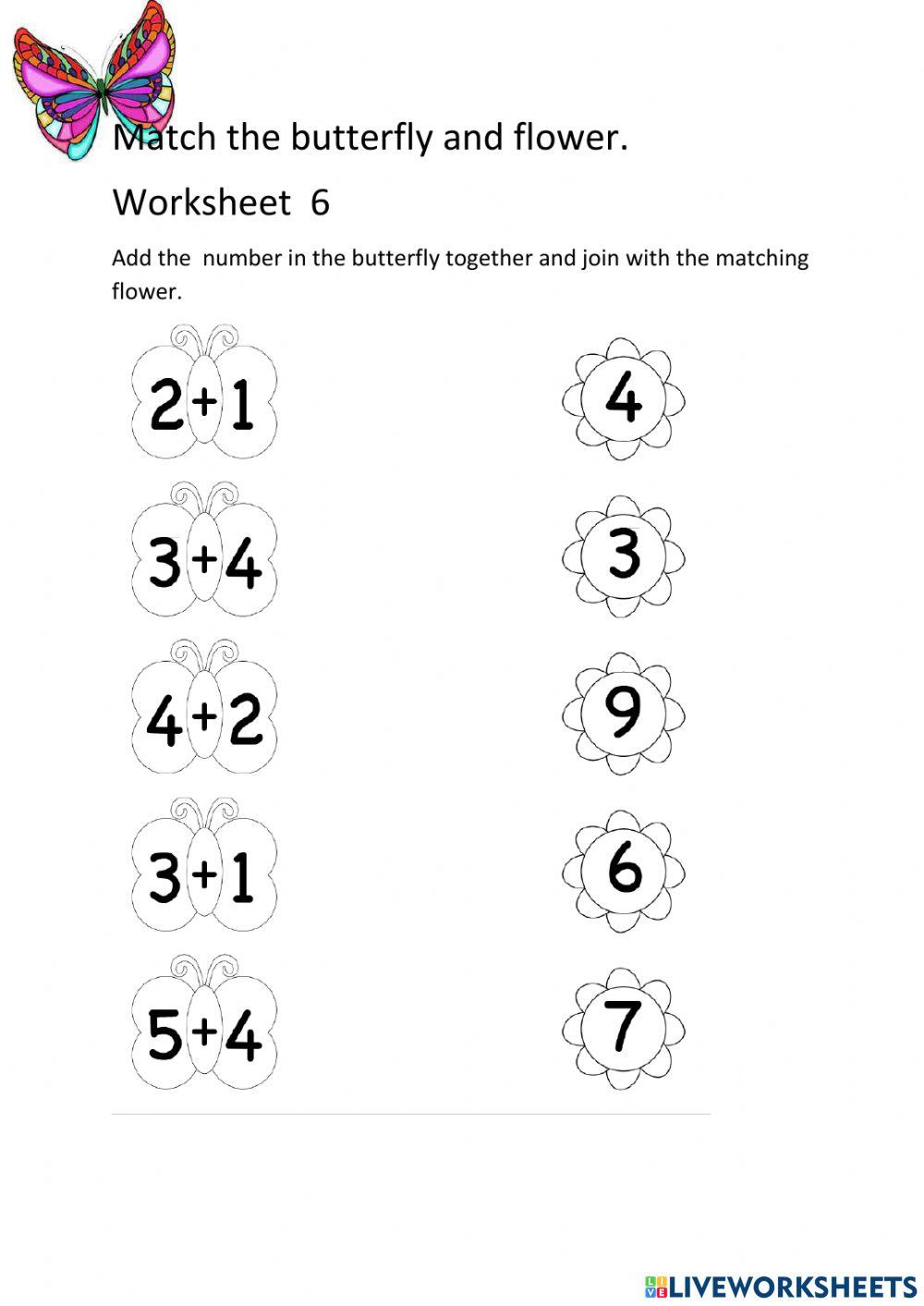 Match the Butterfly and Flower Worksheet 6