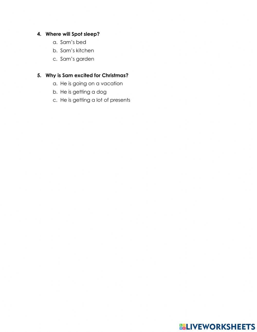 Reading Comprehension Christmas Pet