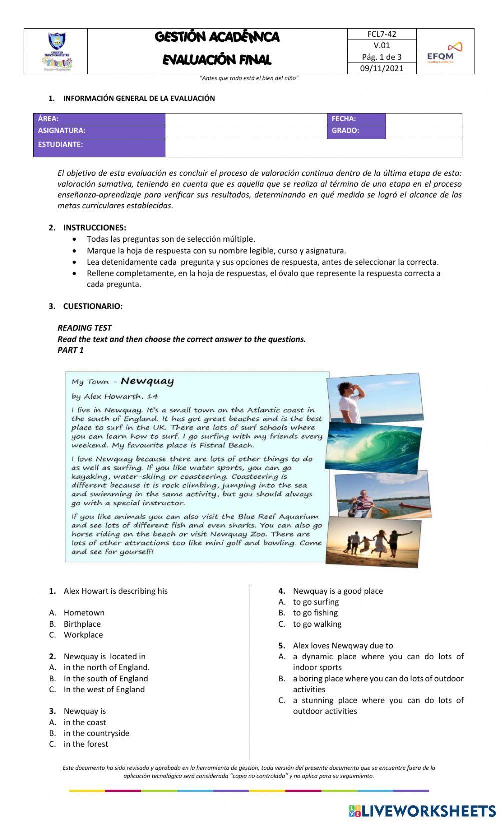 English final test 7a