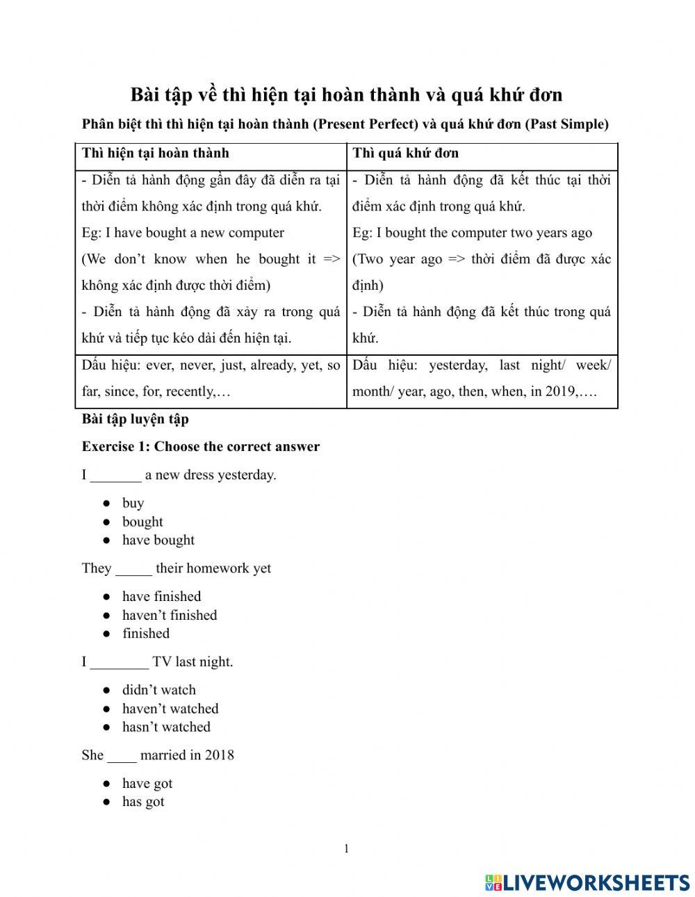 Past Simple Present Perfect & Simple Present
