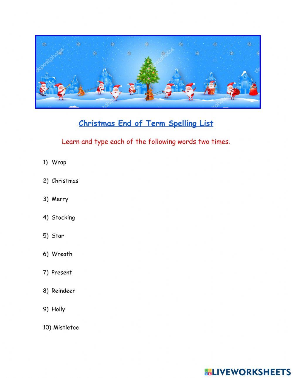 Christmas Spelling List Christmas Spelling List