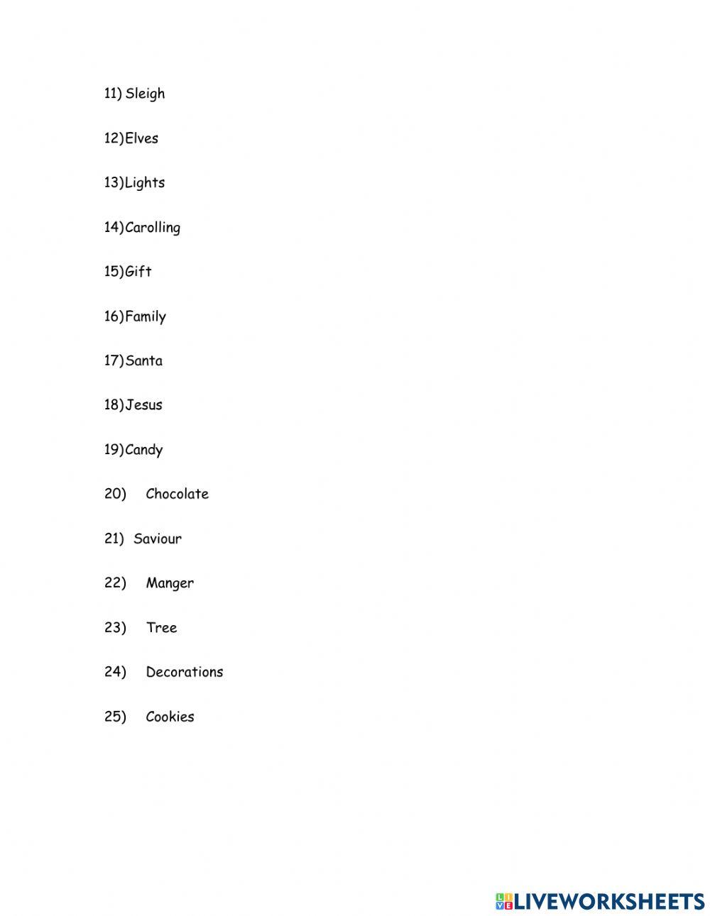 Christmas Spelling List Christmas Spelling List