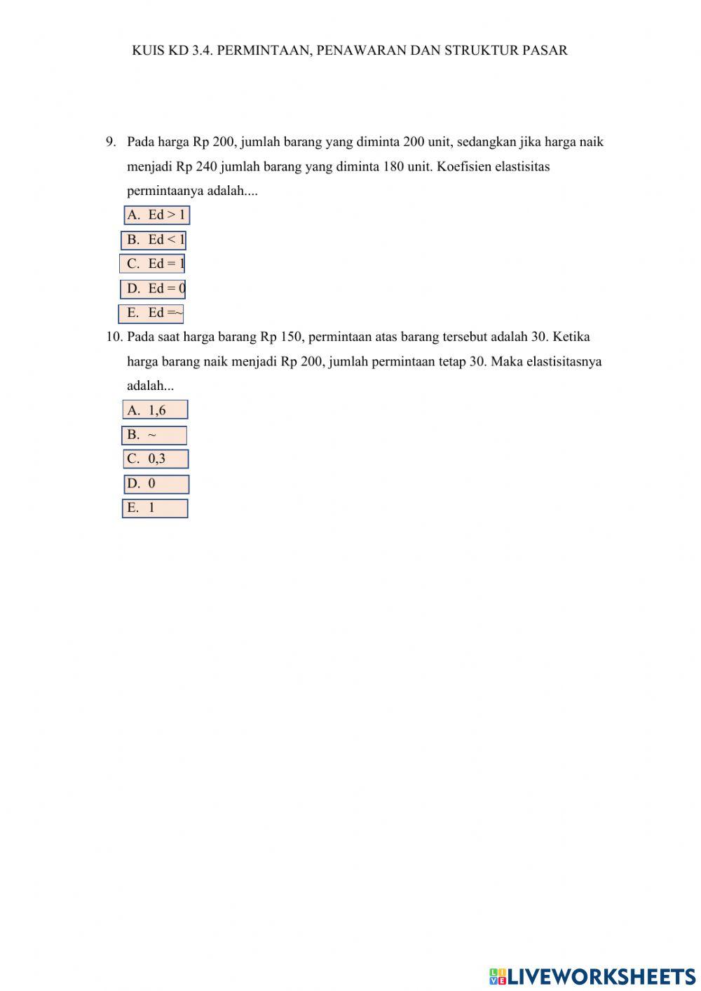 Kuis KD 3.4 Permintaan, Penawaran dan Struktur Pasar