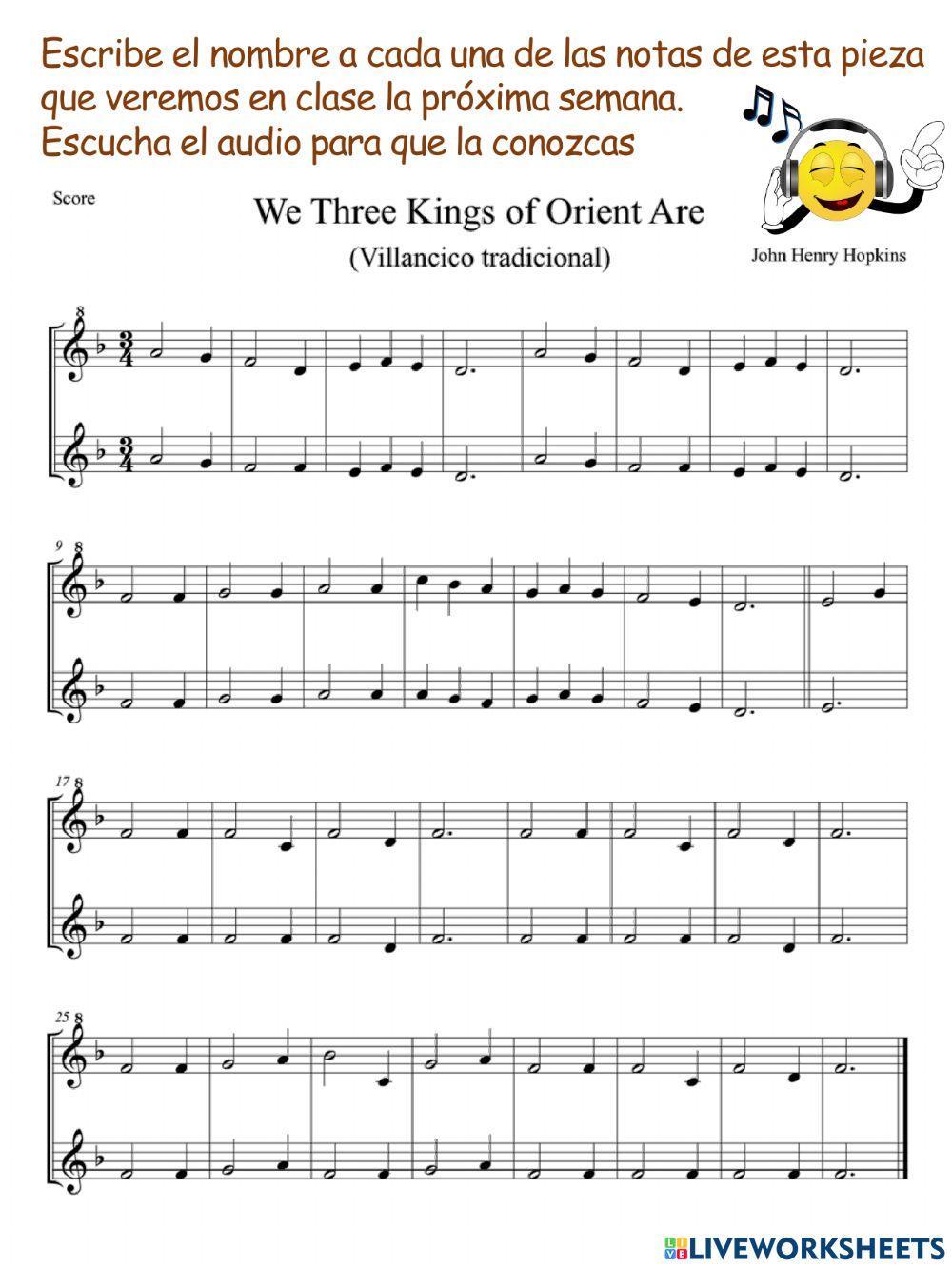 Notas en flauta y pieza para tocar (villancico)