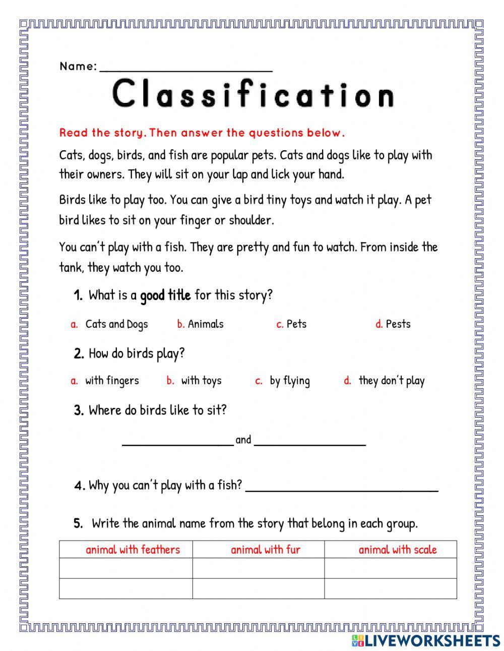 Classification Quiz 4 online exercise for | Live Worksheets