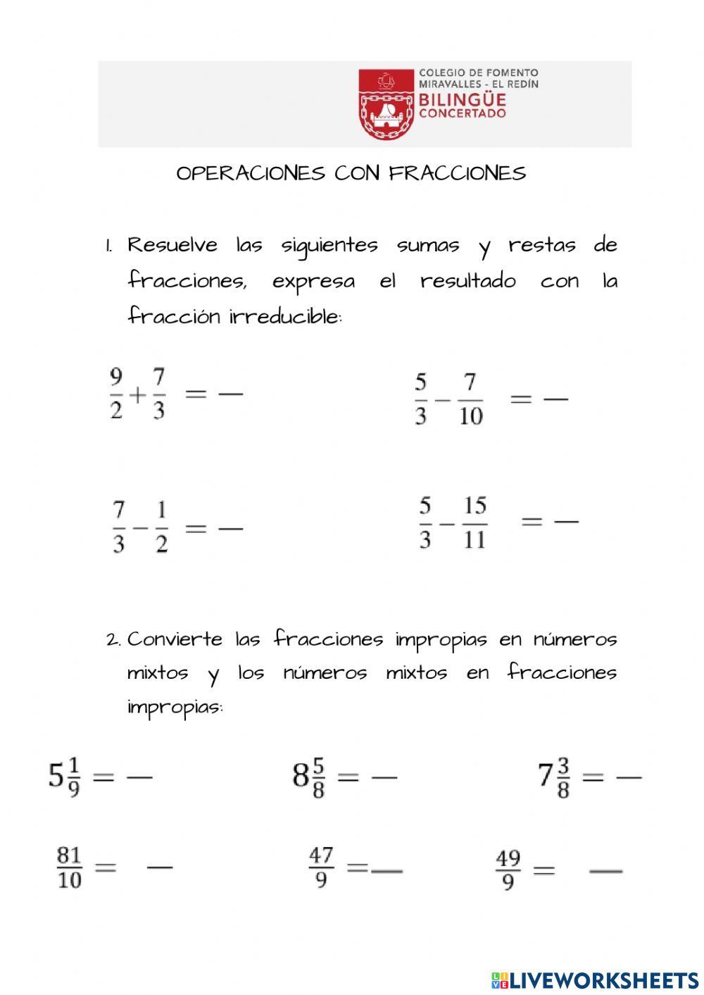 Operaciones con fracciones