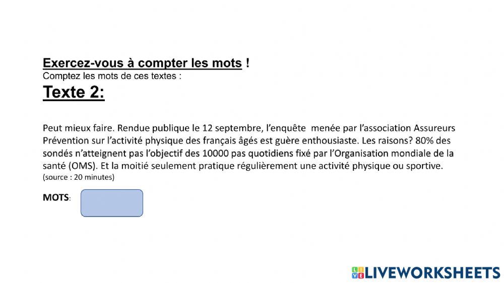 Compter les mots pour la PE du DELF