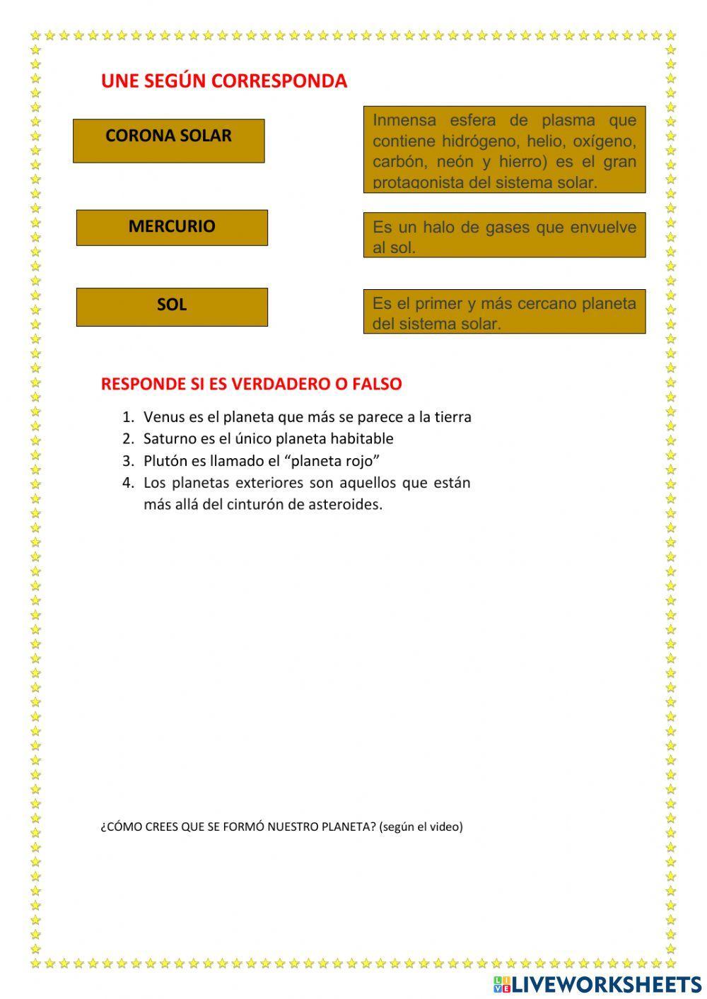 El sistema solar: el sol y los planetas