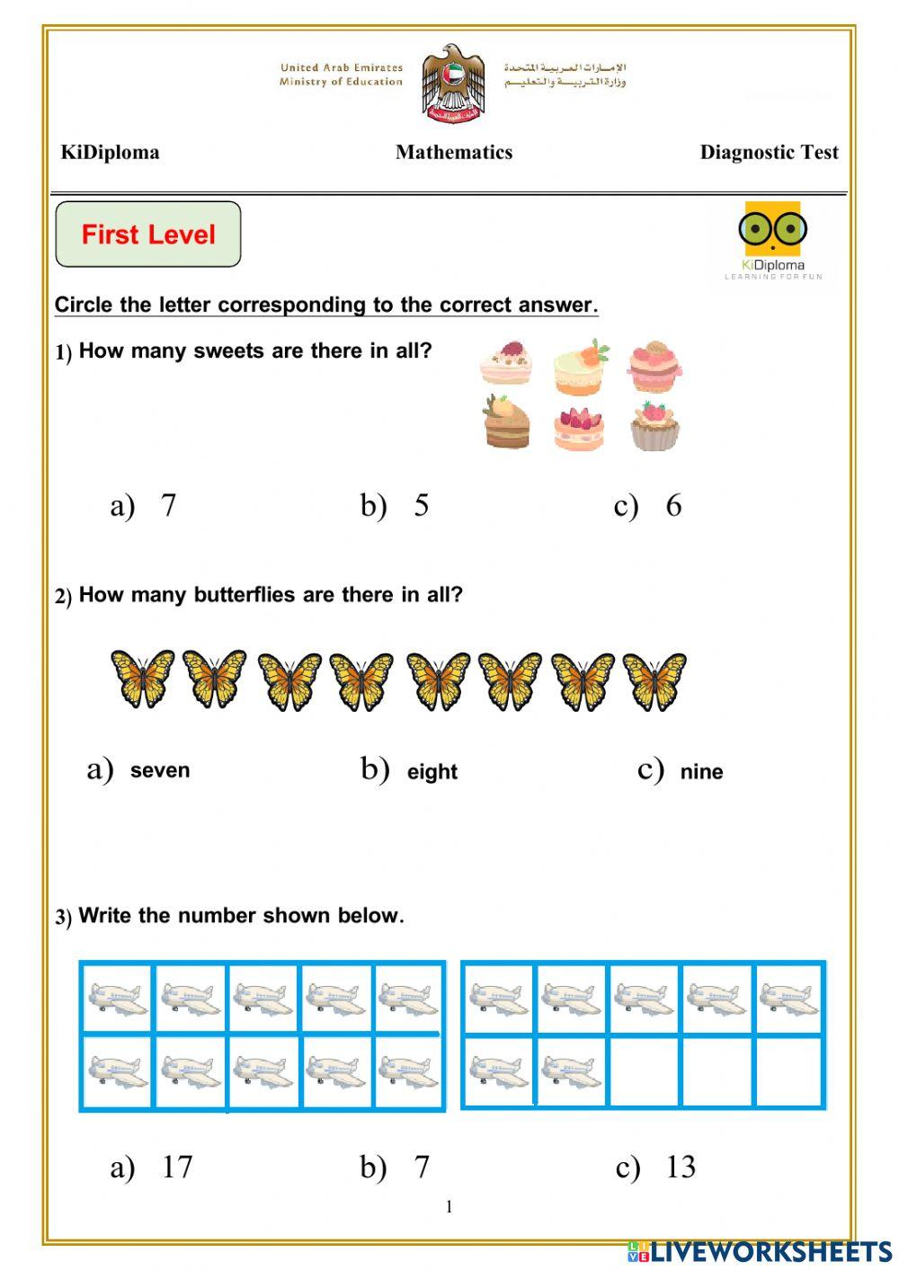 Diagnostic test Math Level 1