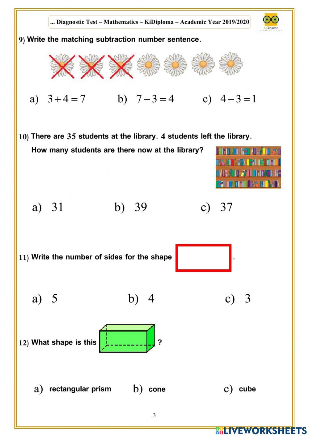 Diagnostic test Math Level 1