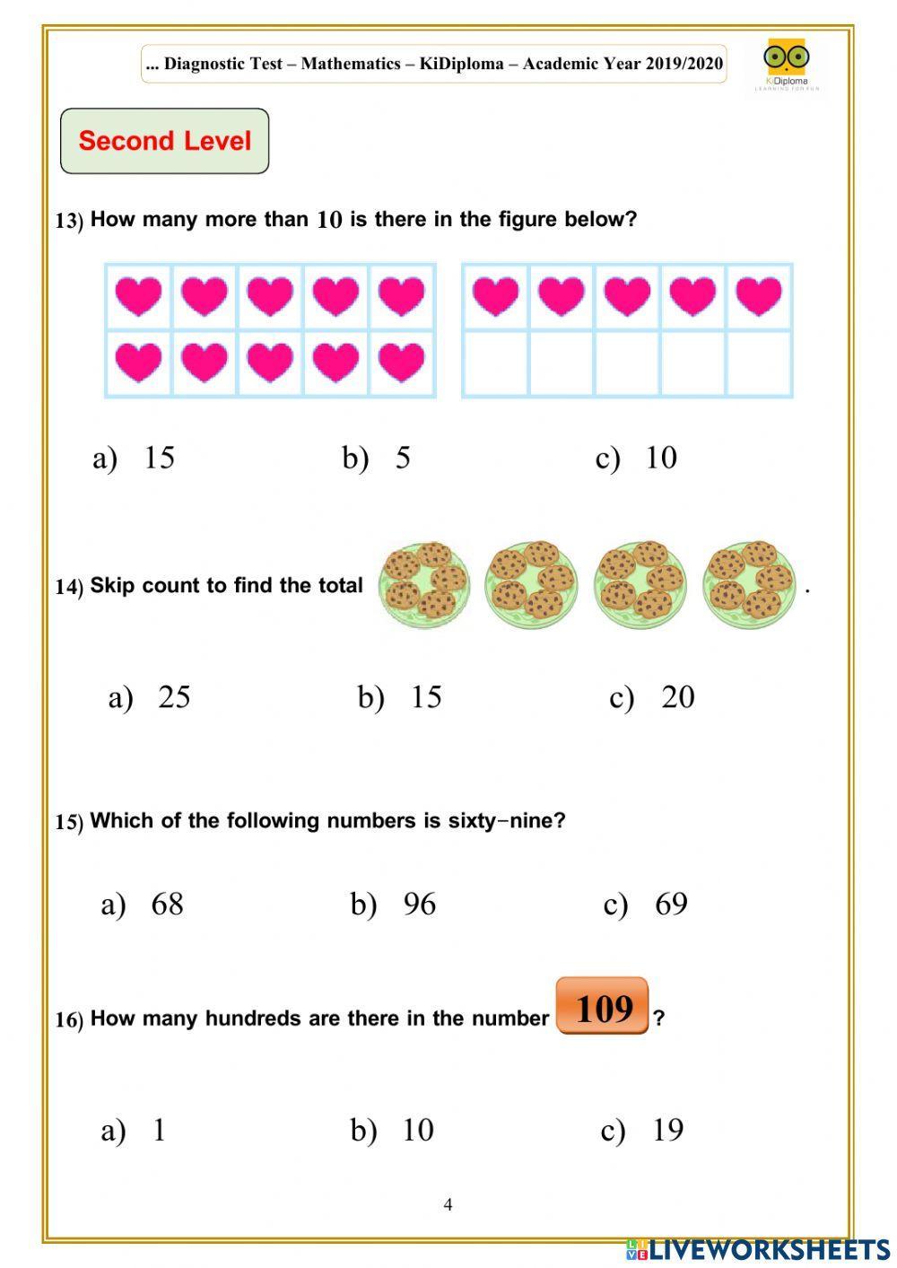 Diagnostic test Math Level 2