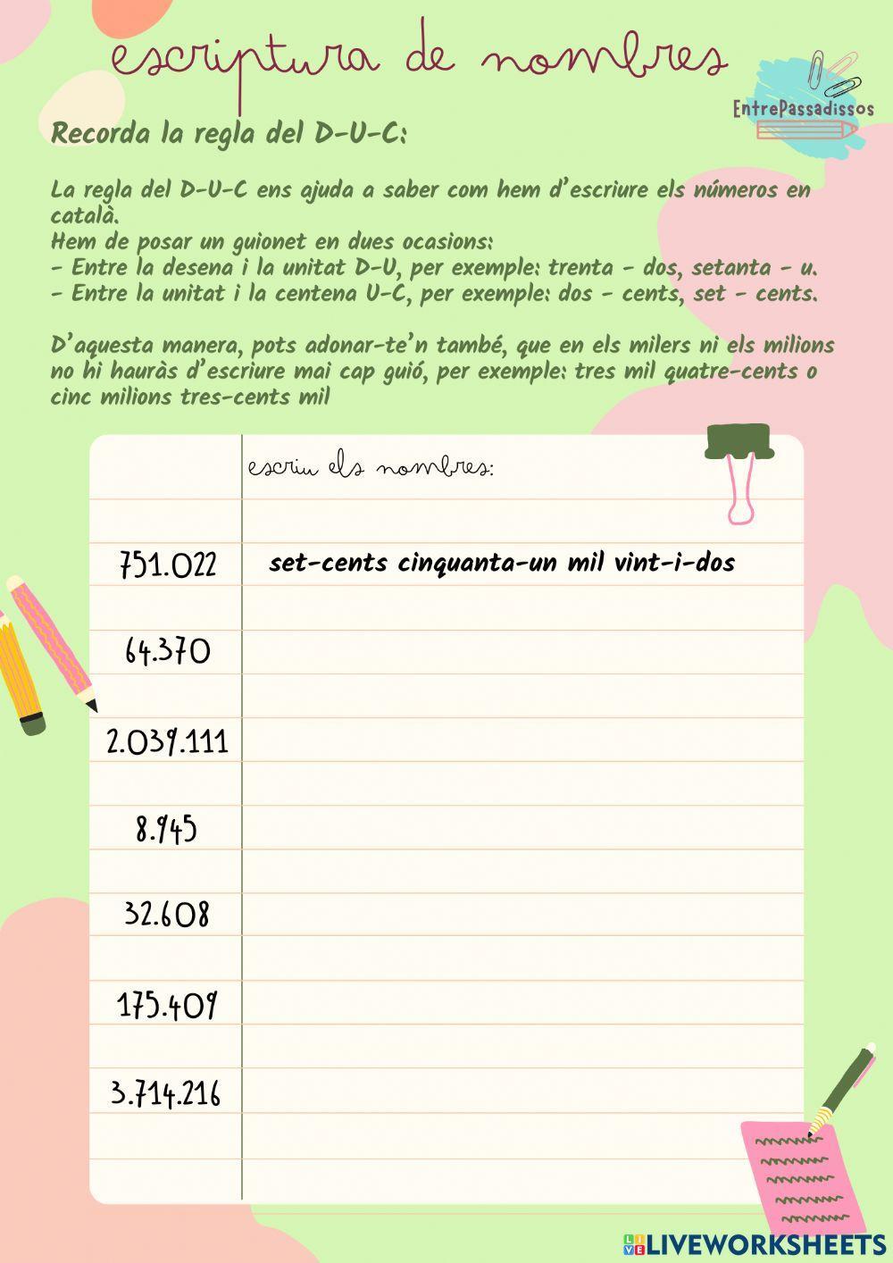 Escriptura de nombres Escriptura de nombres