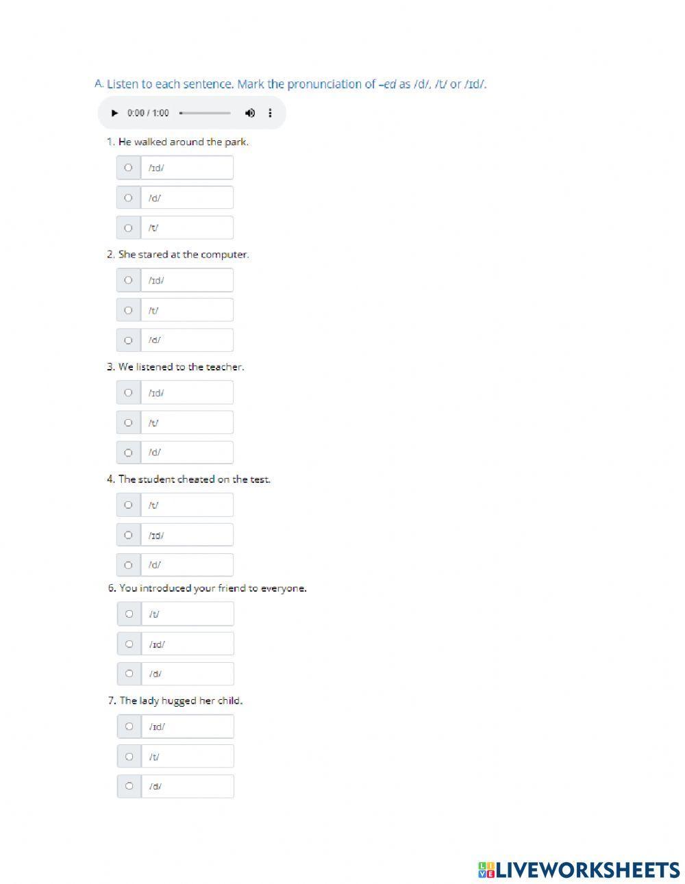 Homework Pronounciation of Past simple regular verbs -ed