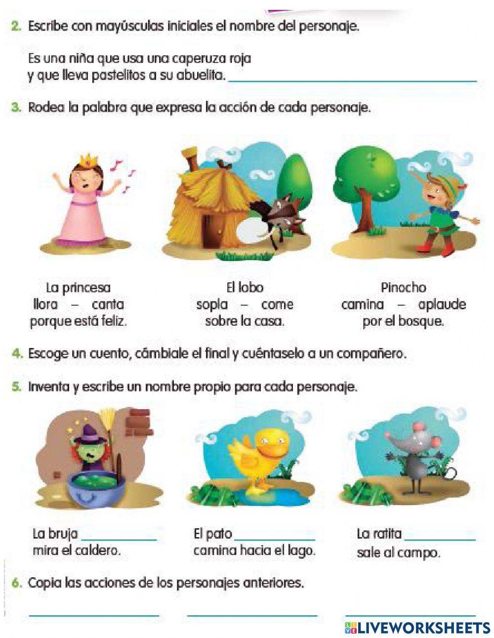 Evaluacion cuentos, verbos y oraciones