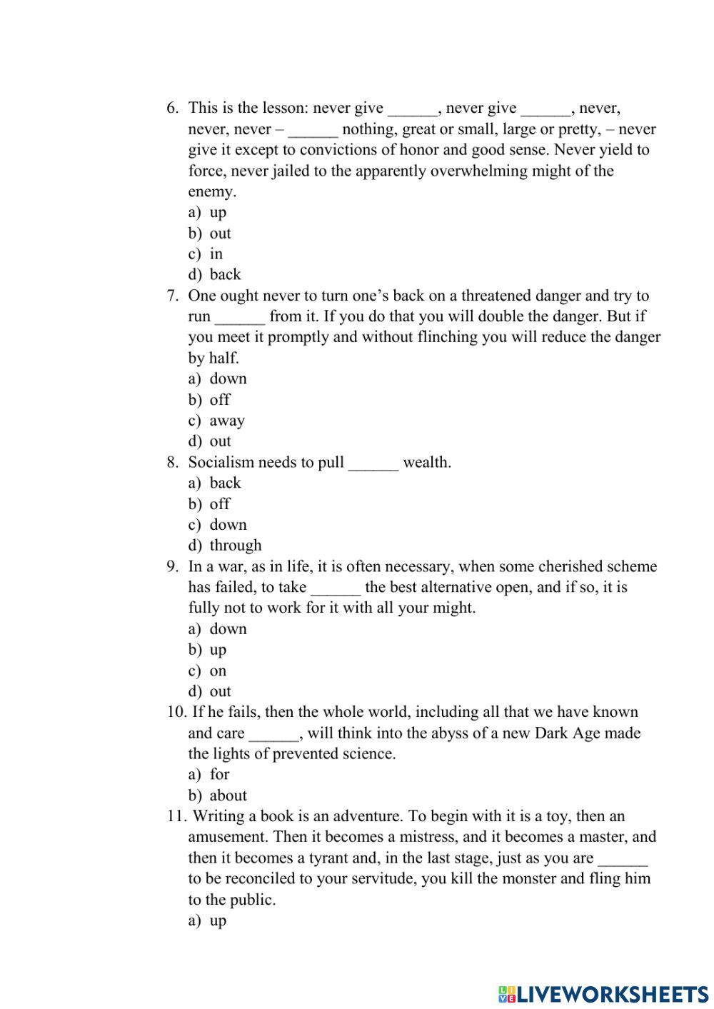 Phrasal Verbs (choose the correct answer)