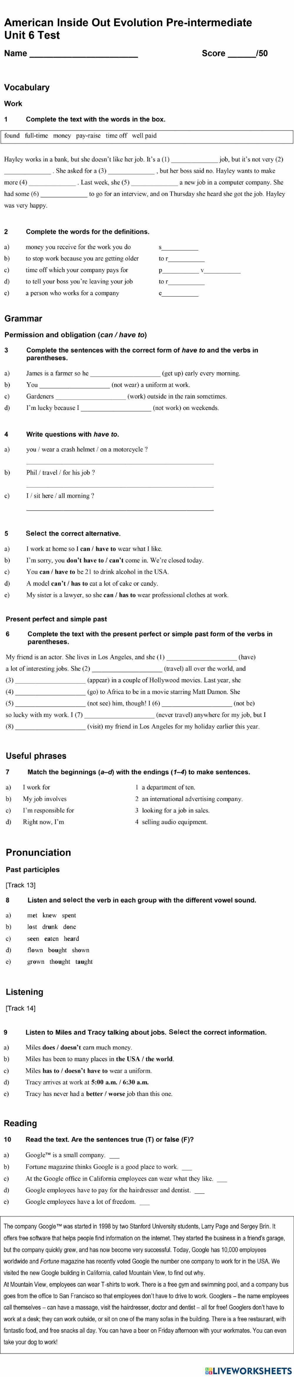 AIOE Pre Intermediate A (Unit 6)