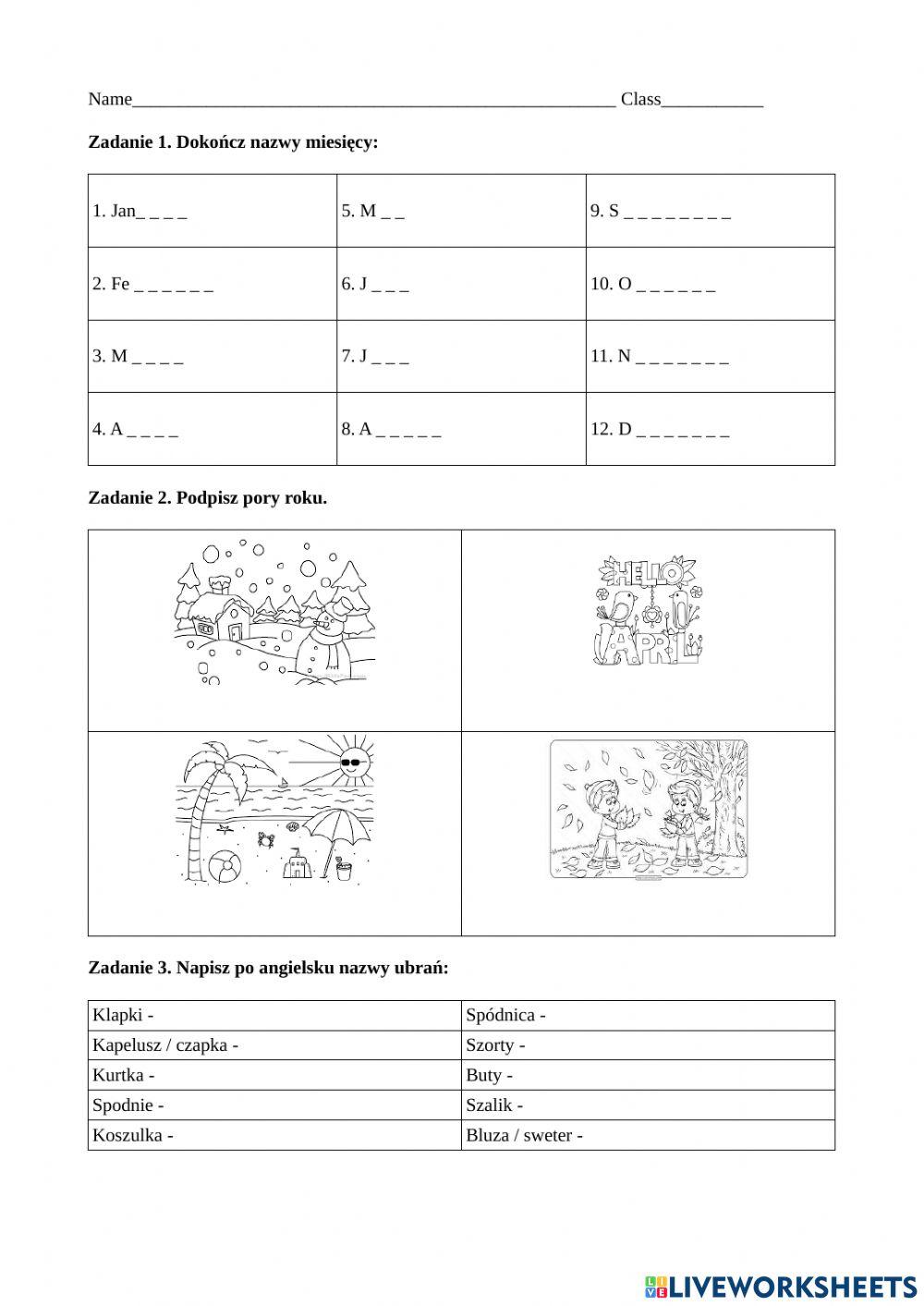Months, seasons, clothes