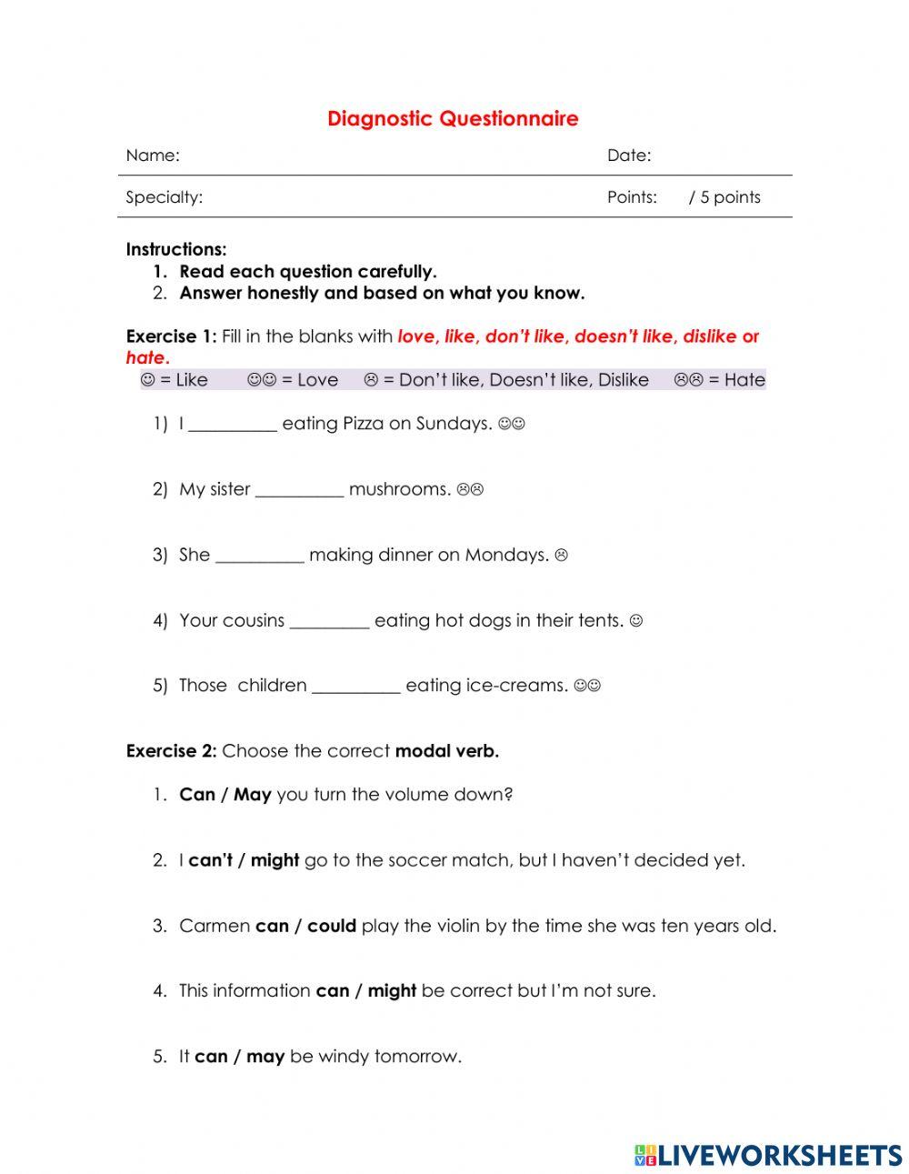 Diagnostic Questionare 3