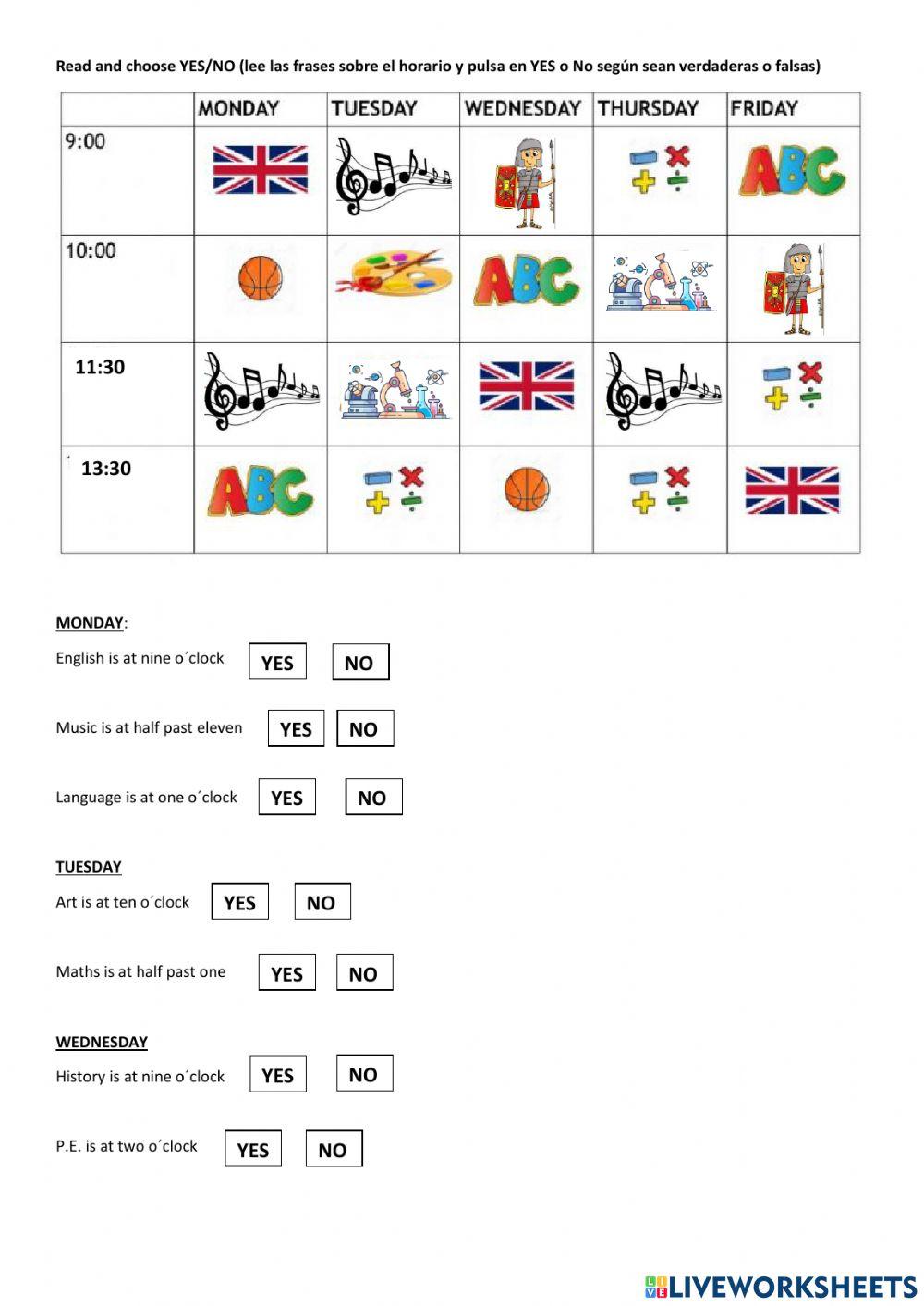 3º Unit 2. timetable