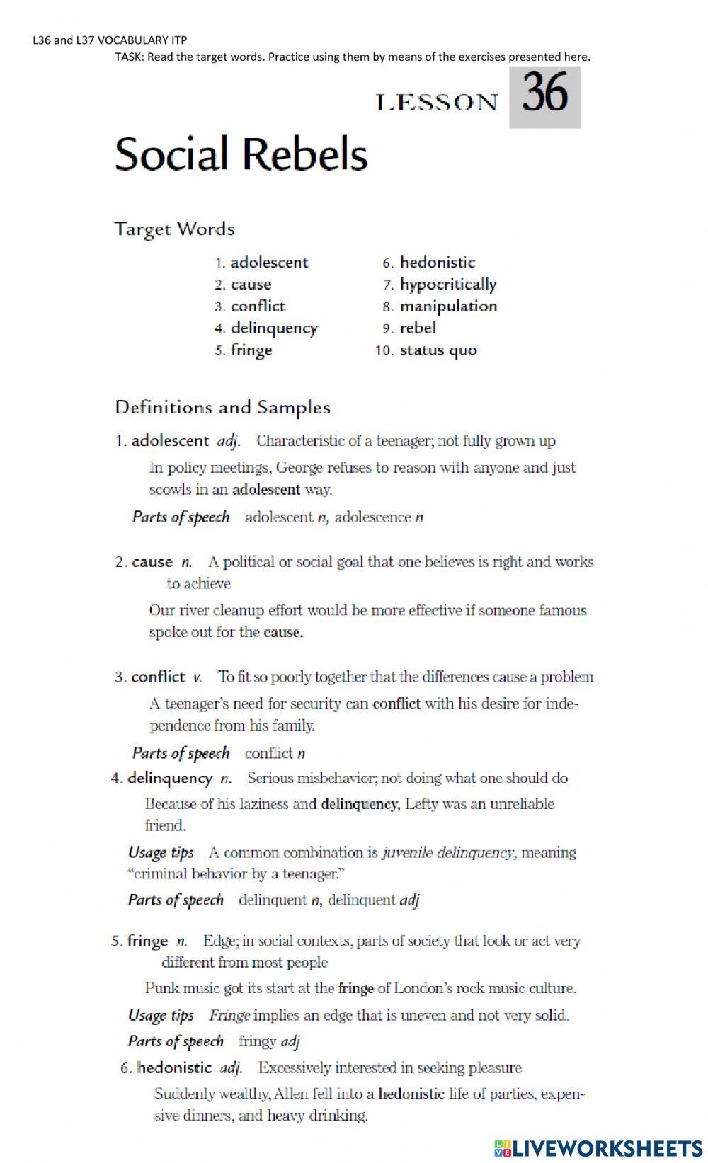 Vocabulary ITP L36 and 37