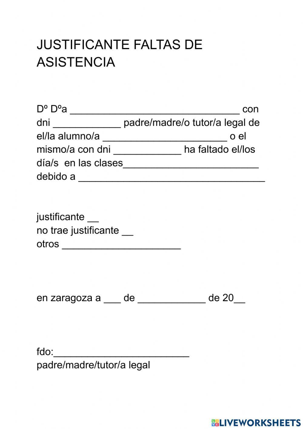 Justificante faltas asistencia