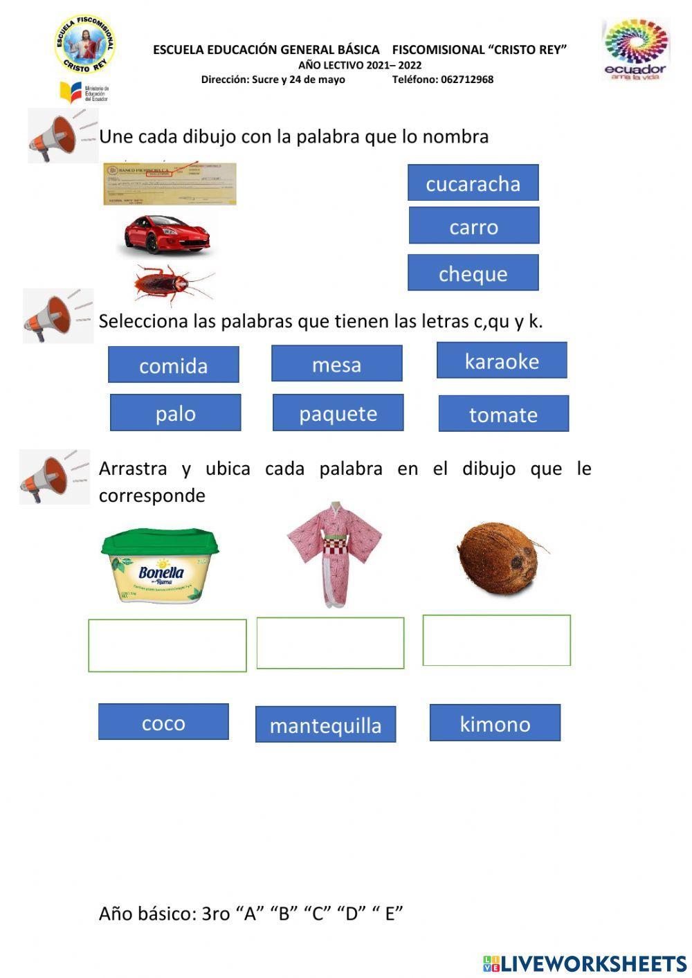 Correspondencia fonema grafema c,qu,k