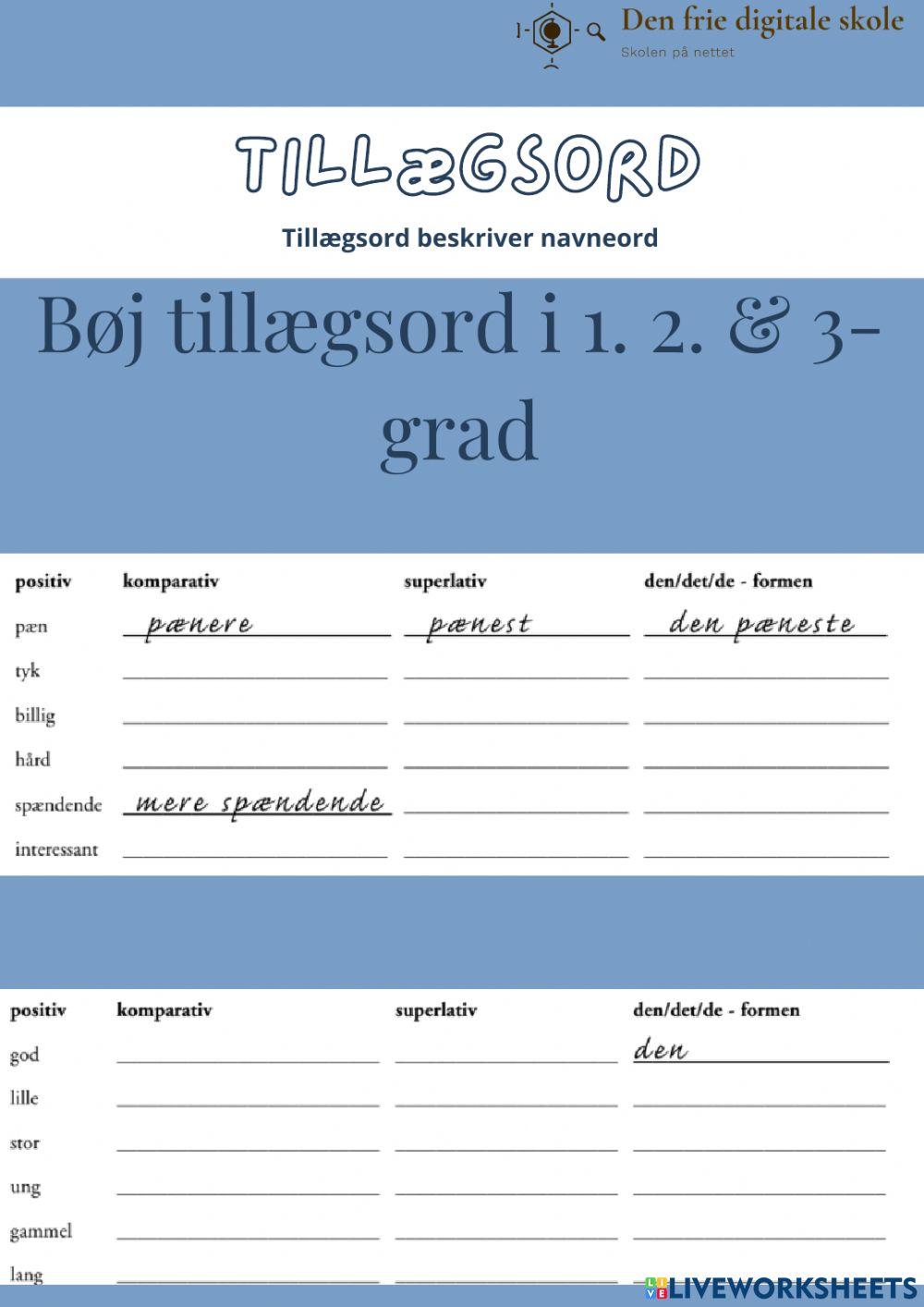 Gradbøjning af tillægsord Gradbøjning af tillægsord