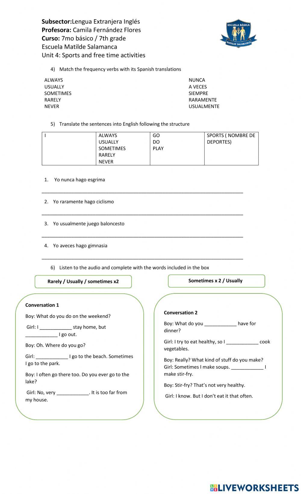 Unit 4 test review worksheet- 7th grade