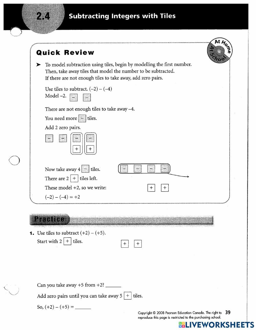 Unit - 2.4 Subtracting Integers with Tiles