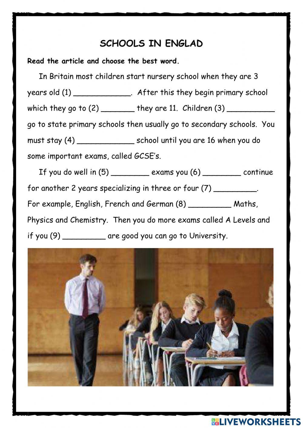 Schools in England KET Reading Exercise