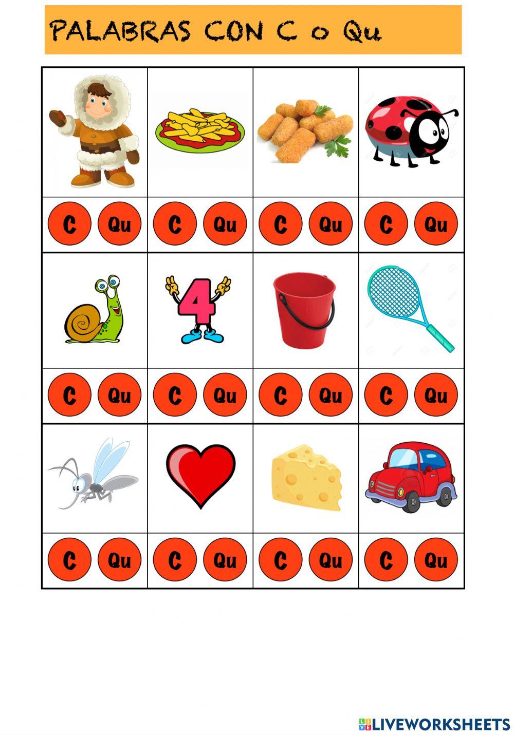 Palabras con c, qu