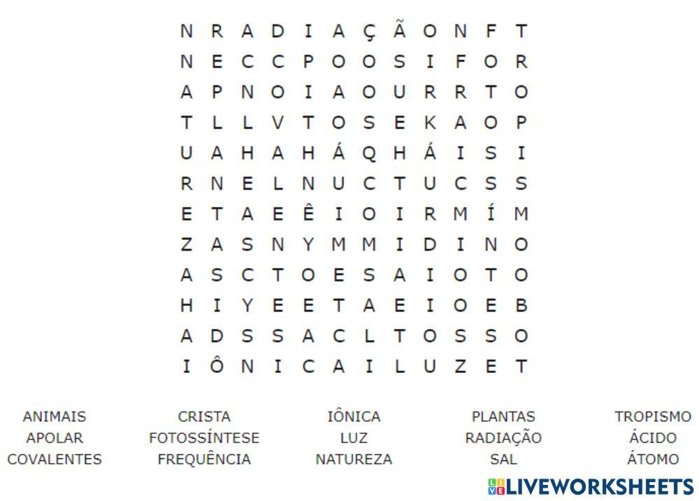 Caça Palavras de Ciências