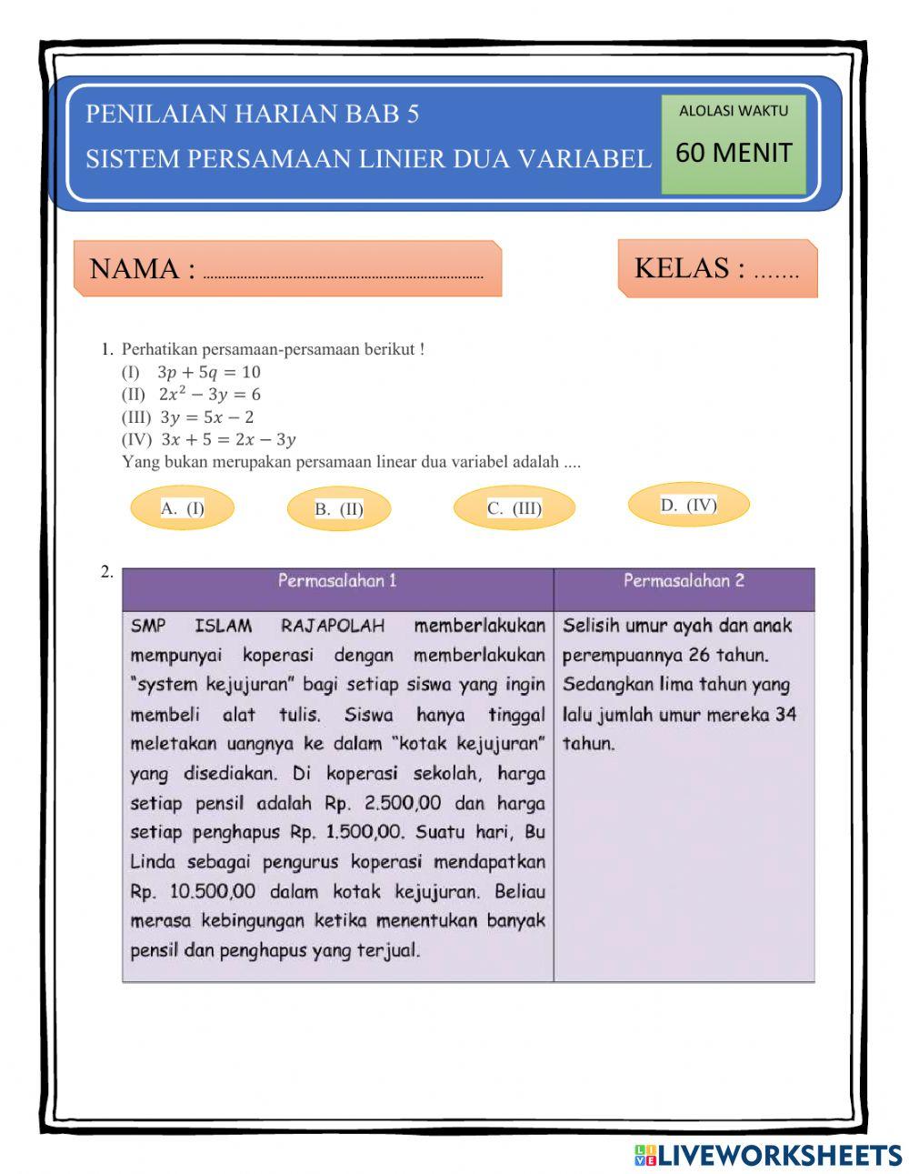 Penilaian harian bab 5