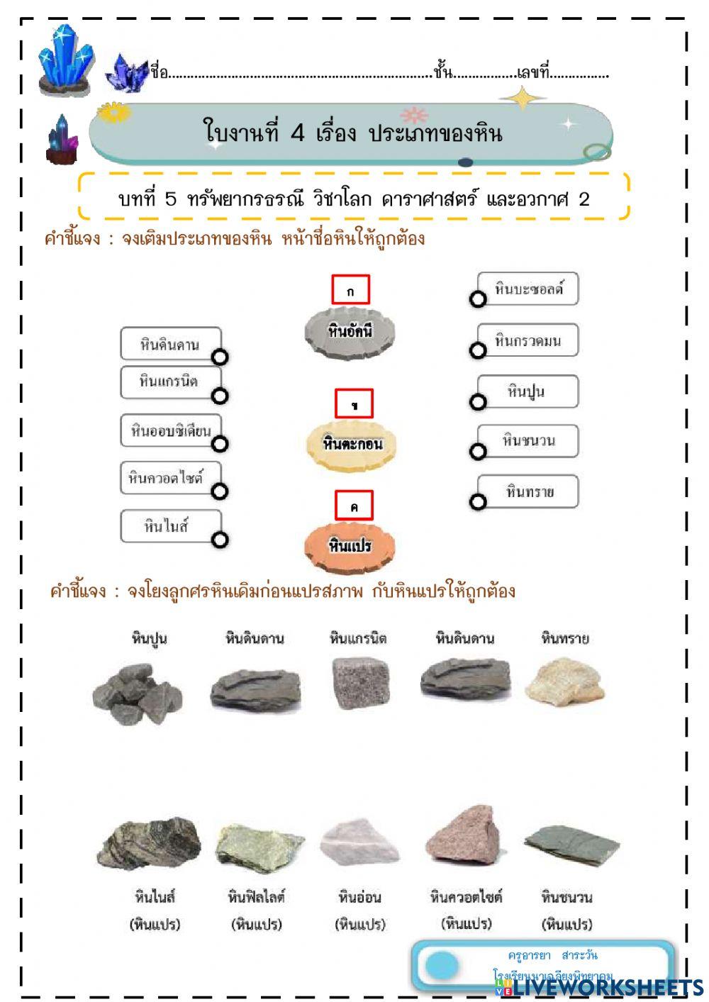 ใบงานที่ 4 ประเภทของหิน