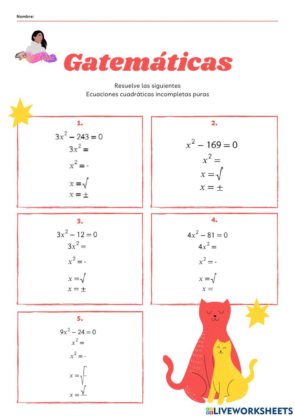 Ecuaciones cuadráticas incompletas puras