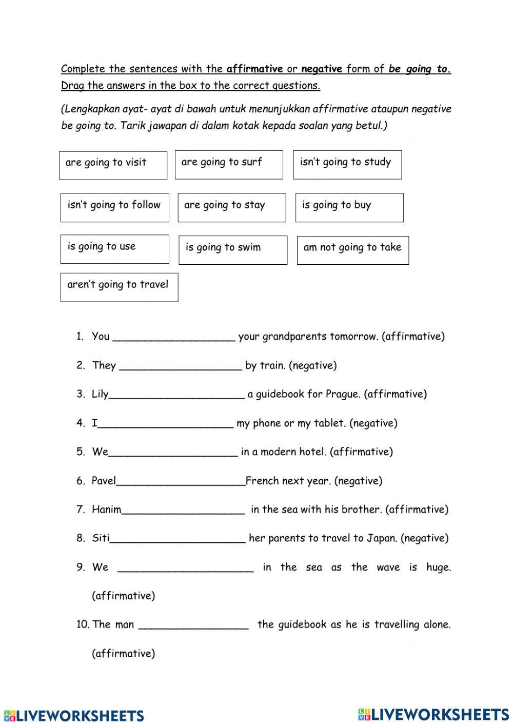 Affirmative and negative be going to