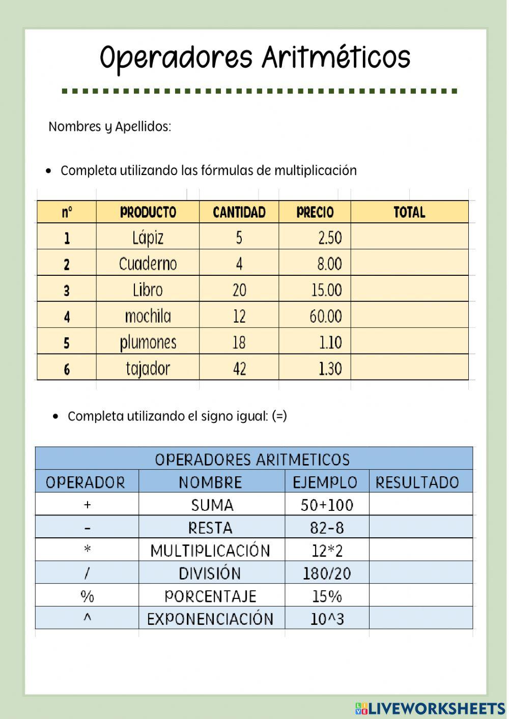 Multiplicación en excel