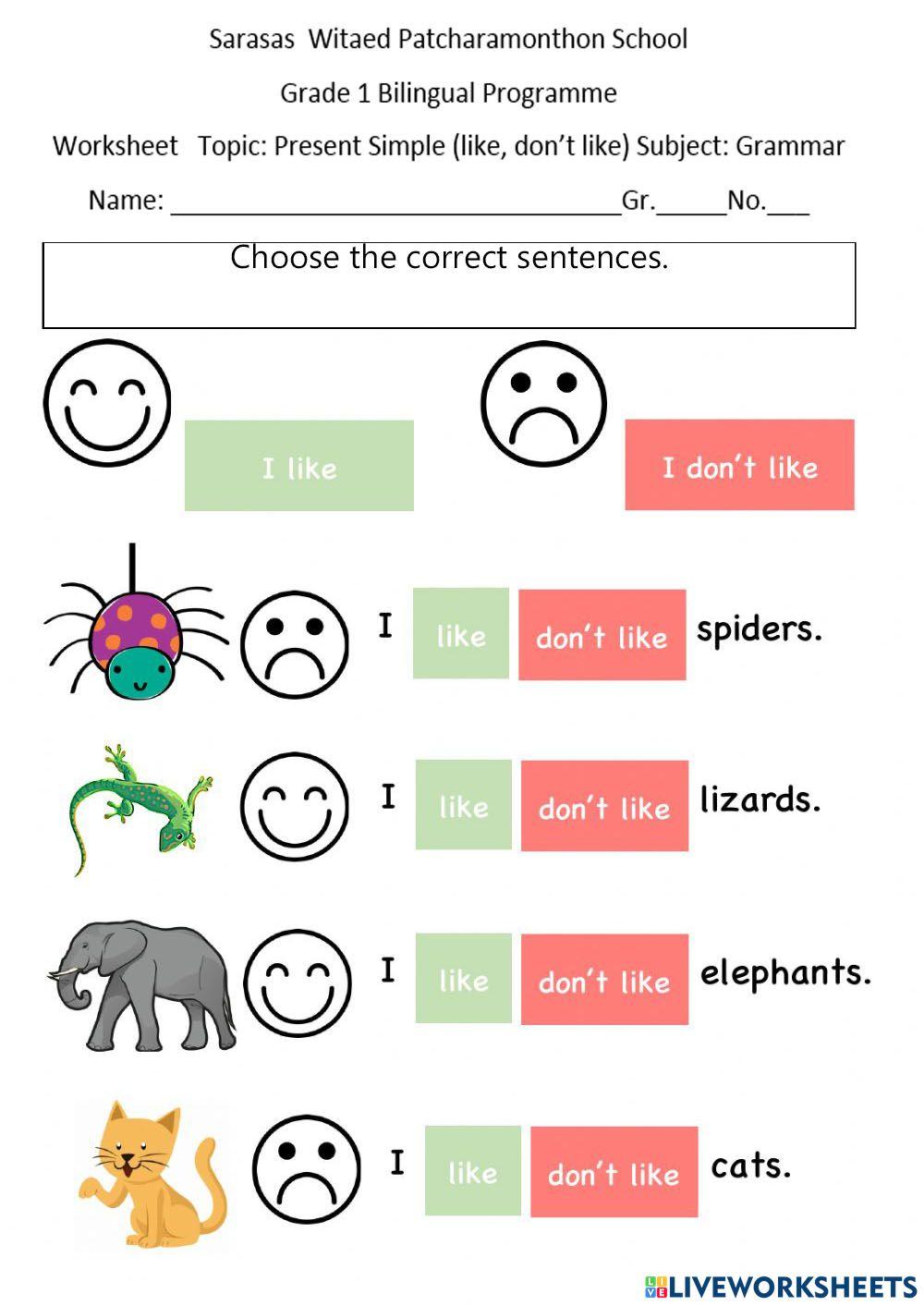 Present Simple (like, don’t like)