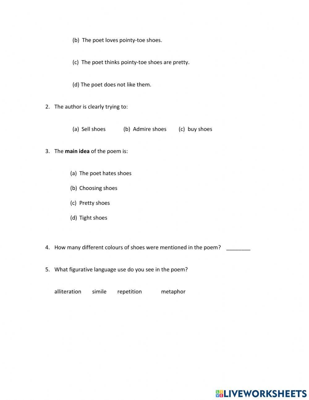 Poem: Choosing Shoes Term 1 Test