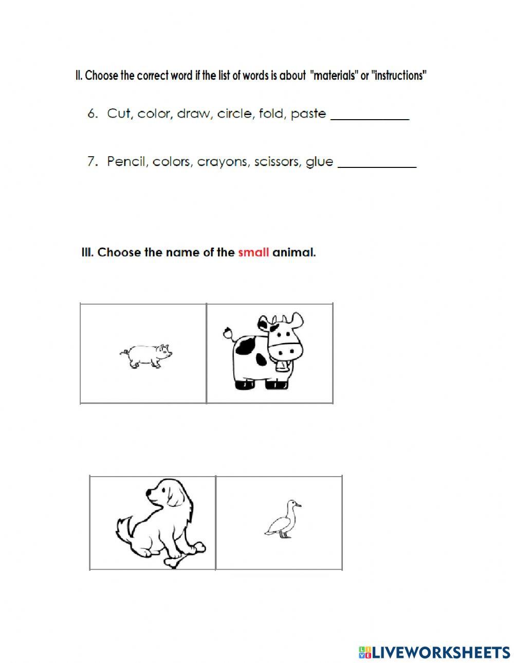 1st Grade November Quiz