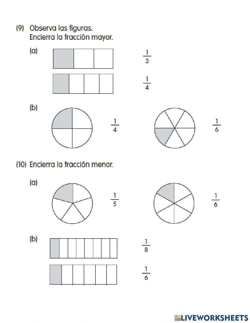 Comparar de Fracciones y ordenarlas