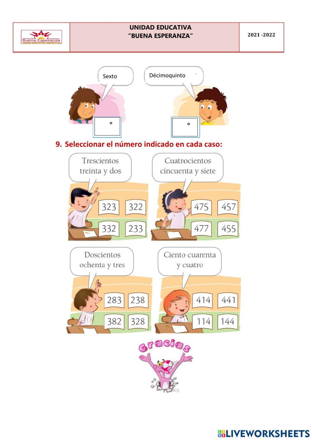 EVALUACIÓN DE MATEMÁTICA MES DE NOVIEMBRE