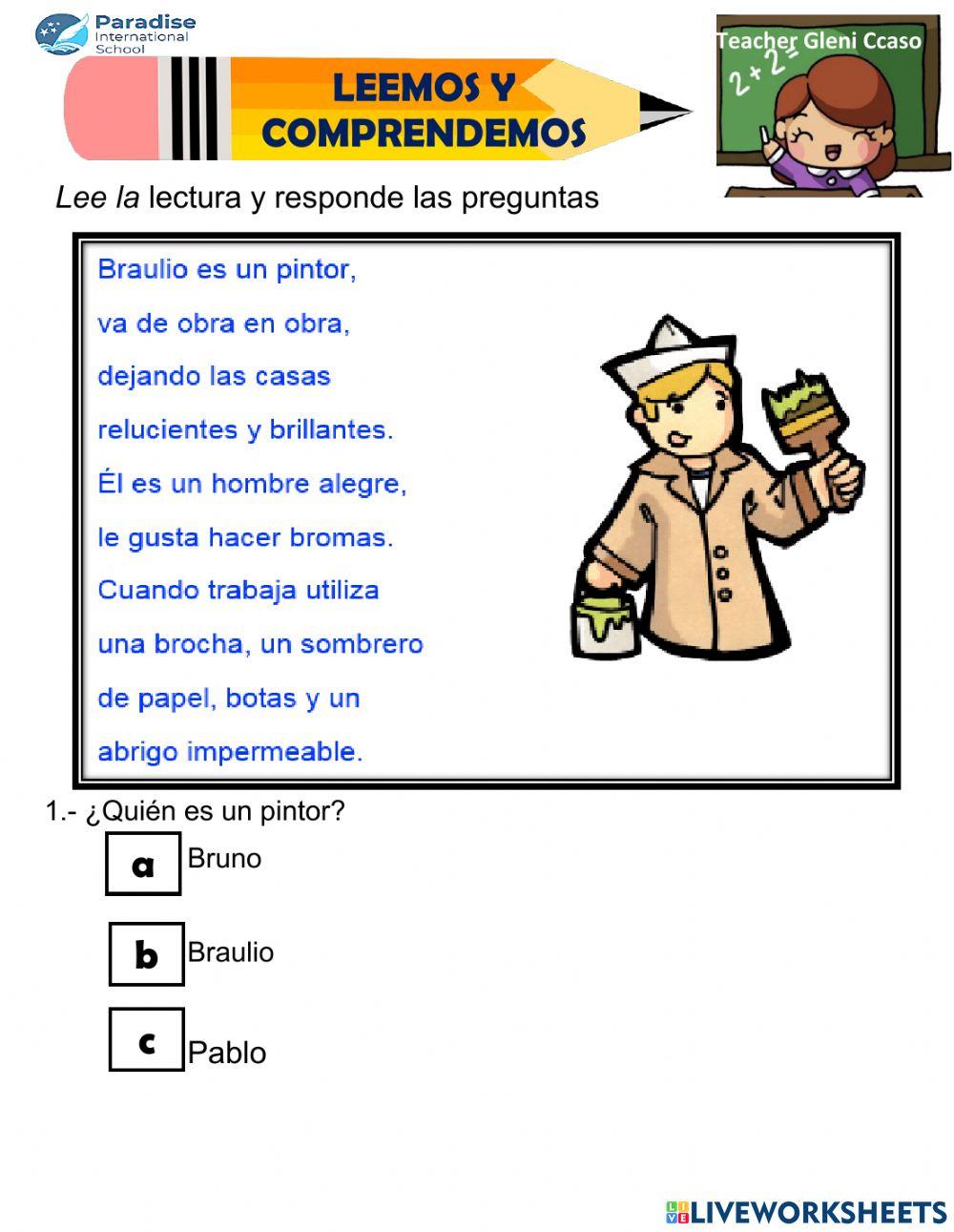 Lectura comprensiva: braulio el pintor