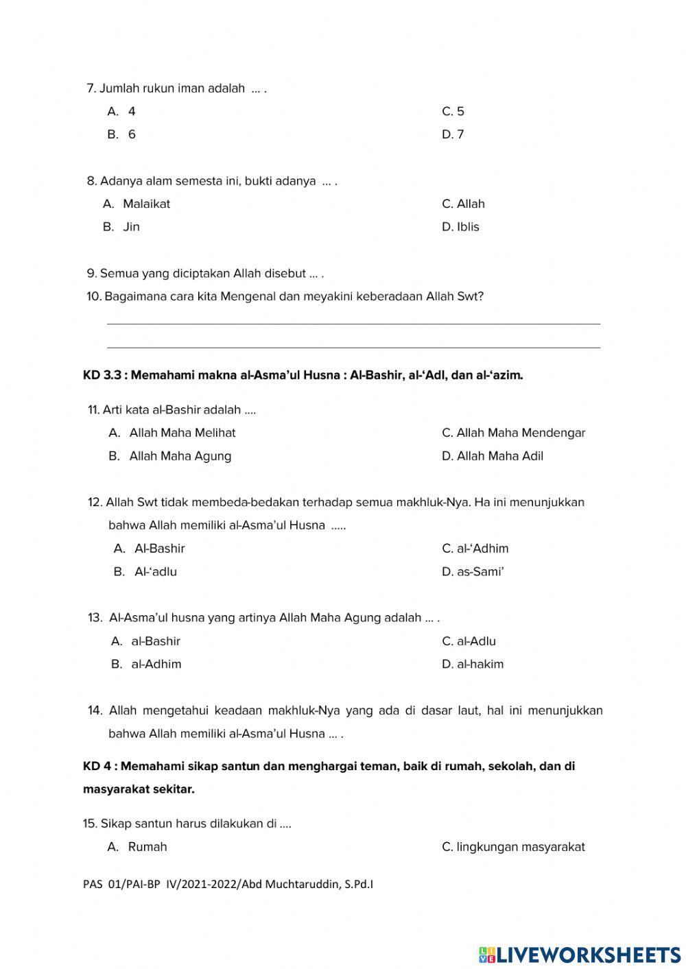 Pas pai kelas 4 sem 1 sd juara surabayaa