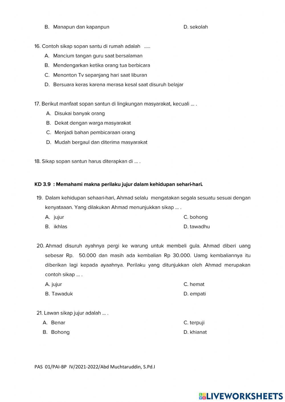 Pas pai kelas 4 sem 1 sd juara surabayaa